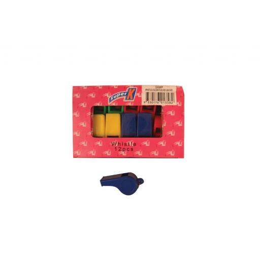 COLOURED WHISTLE-BOX OF 12