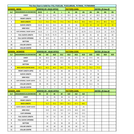 POLO SIZE CHART